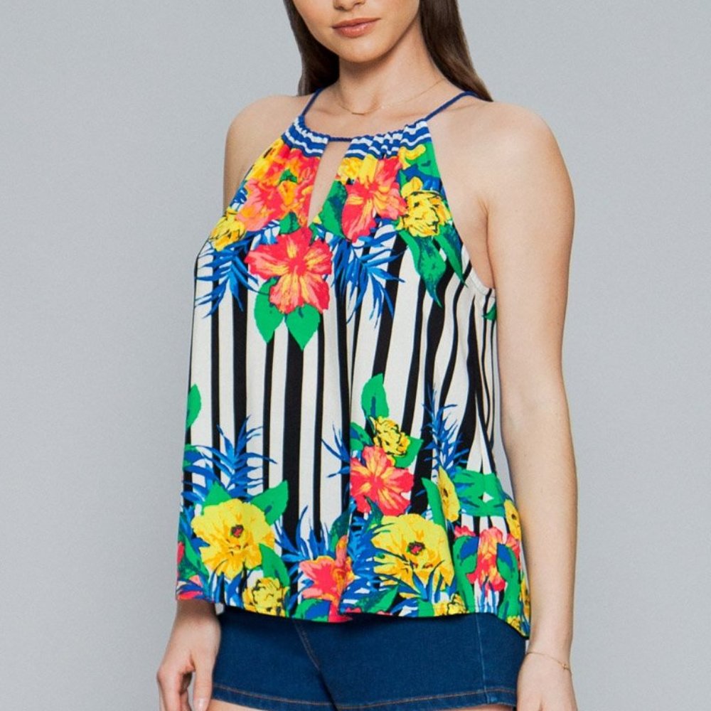 Flying Tomato Drawstring Keyhole Neckline Top